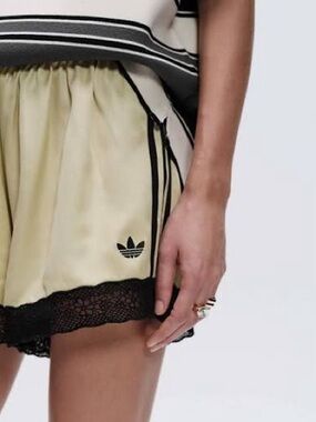 adidas originals x ASOS Lace Trim shorts in buttercream satin